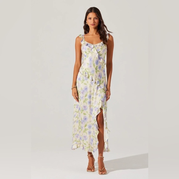 ASTR THE LABEL Rosalina Satin Ruffle Midi Dress. NWT XS